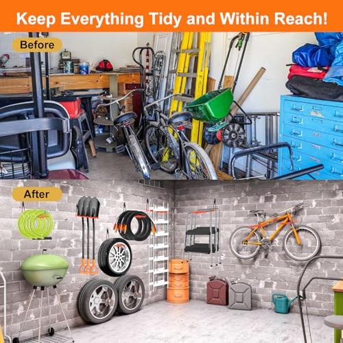 Wall Mounted Garage Hooks Tool Organizer, 12.4 Inch Garage Storage Hook Heavy