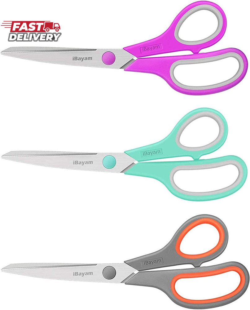 Scissors, Ibayam 8" All Purpose Scissors Bulk 3-Pack, Ultra Sharp 2.5Mm Thick Bl