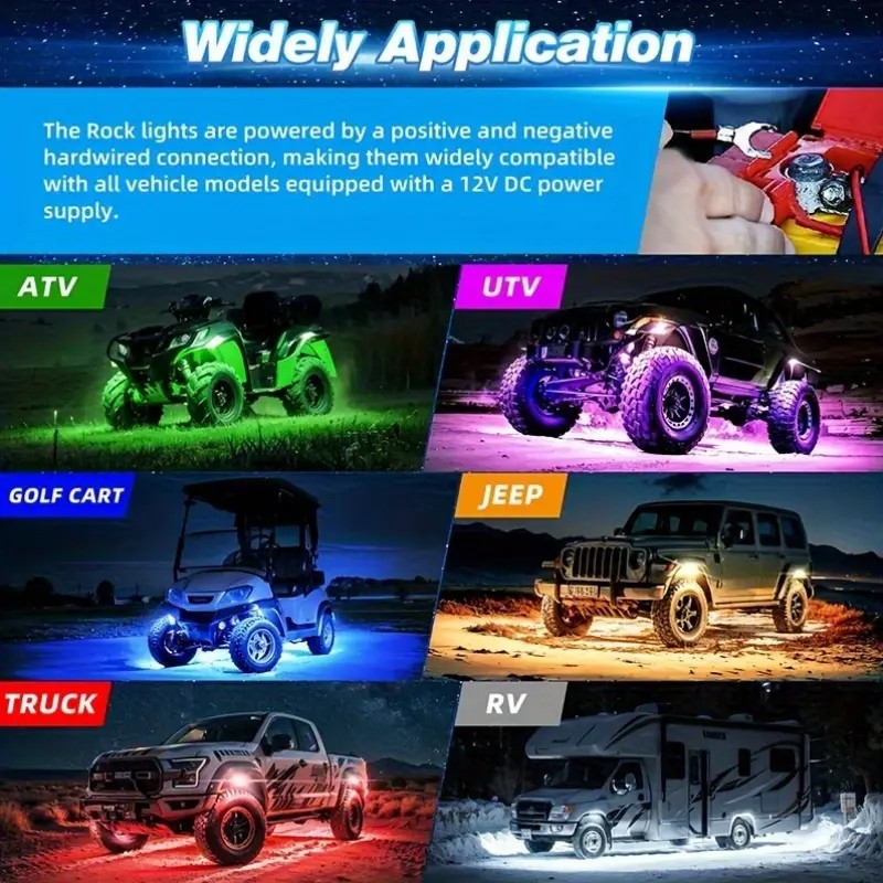 8Pods RGB LED Rock Lights Offroad Music Wireless Bluetooth Underglow Neon Lights