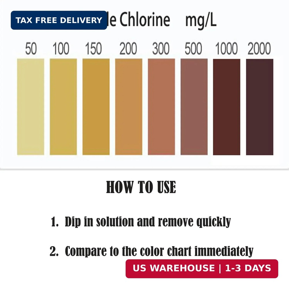 Chlorine Test Strips, Sodium Hypochlorite Solution Test Papers, Bleach Test Pape