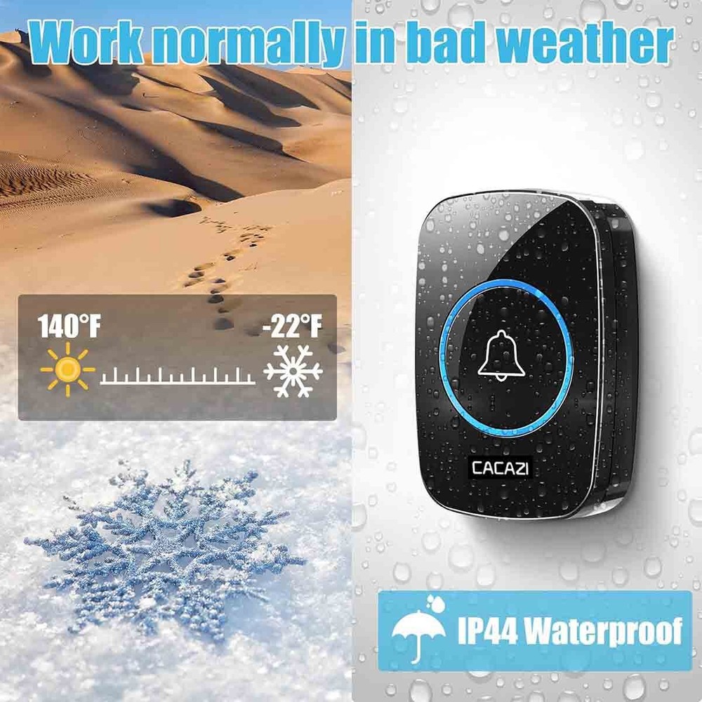 Wireless Home Doorbell Chime Long Range Plugin Receiver Waterproof Press Button