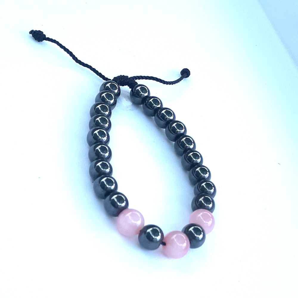Protection Bracelets Rose Quartz and Hematite in black string