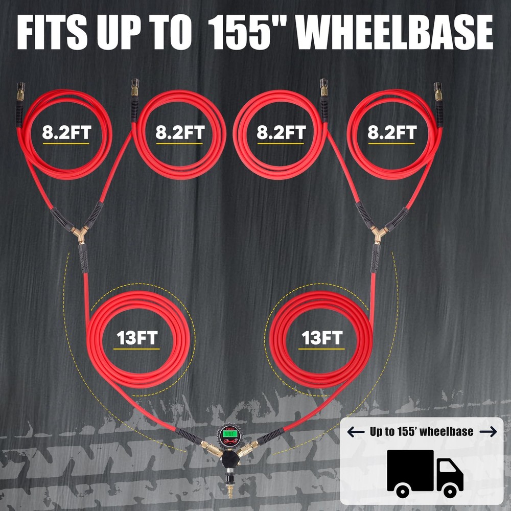 Off-Road Rapid 4-tire Inflation Deflation System, Portable Simultaneous 4 Whe...