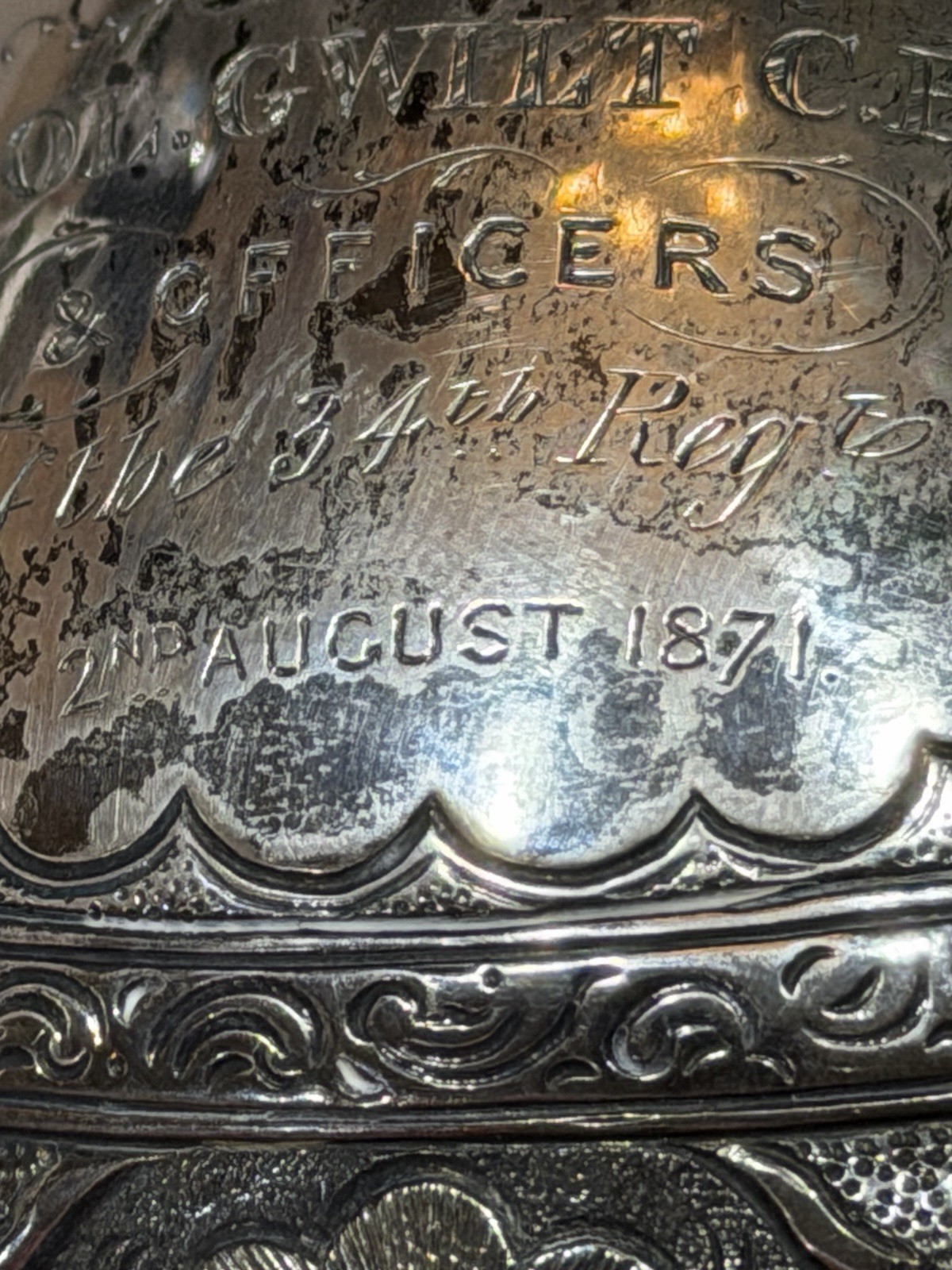 Ornate Goblet Chalice Coin Silver (?) 1871 Inscribed