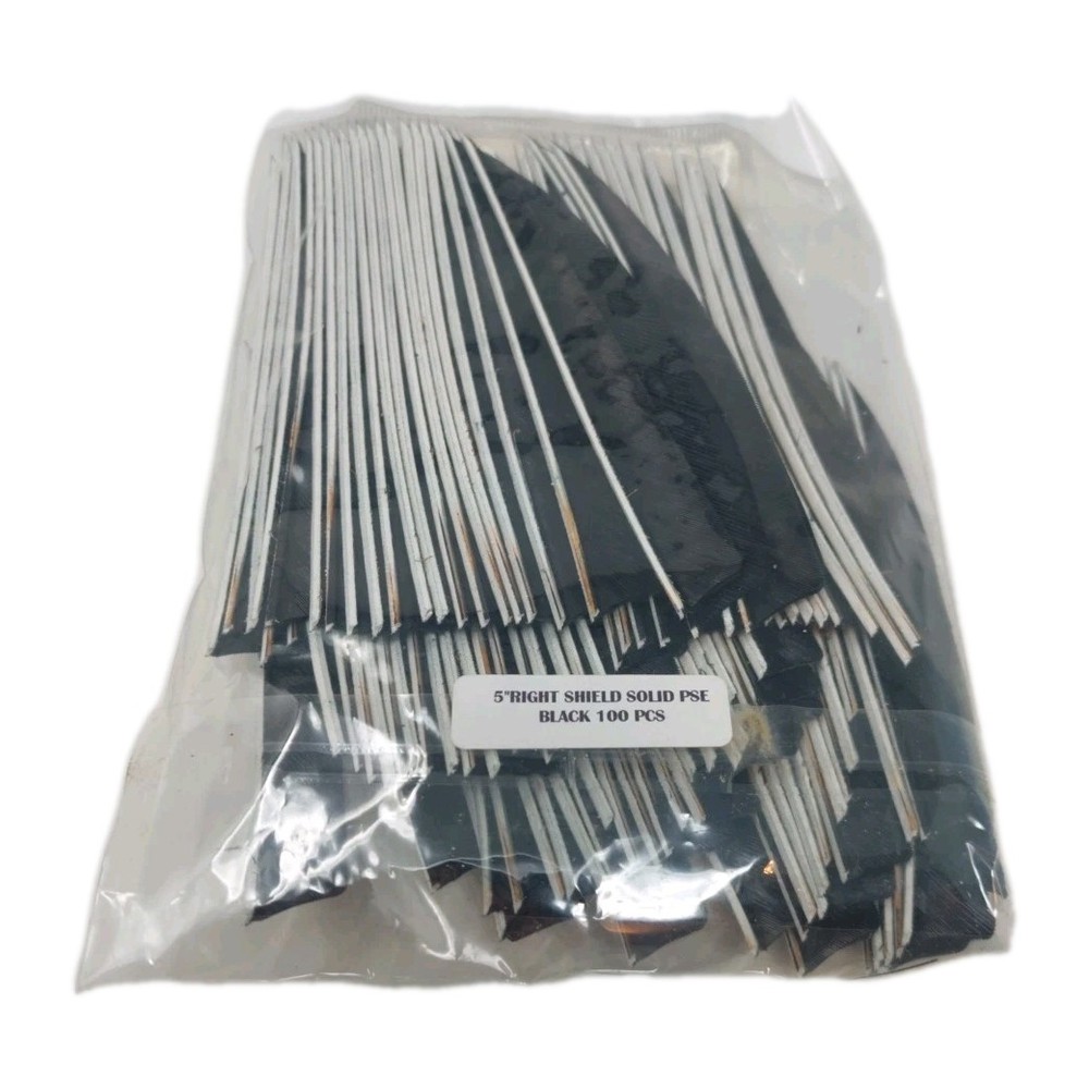 100pk Bullseye Archery Feathers 5" Right Wing: Shield Solid PSE Black