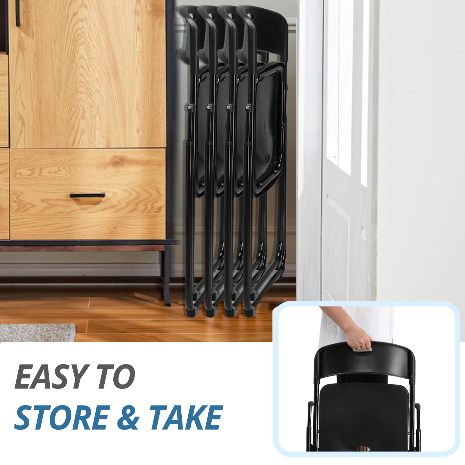 4 Pieces Outdoor Heavy Duty Plastic Folding Chairs with Reinfoced Steel Frame