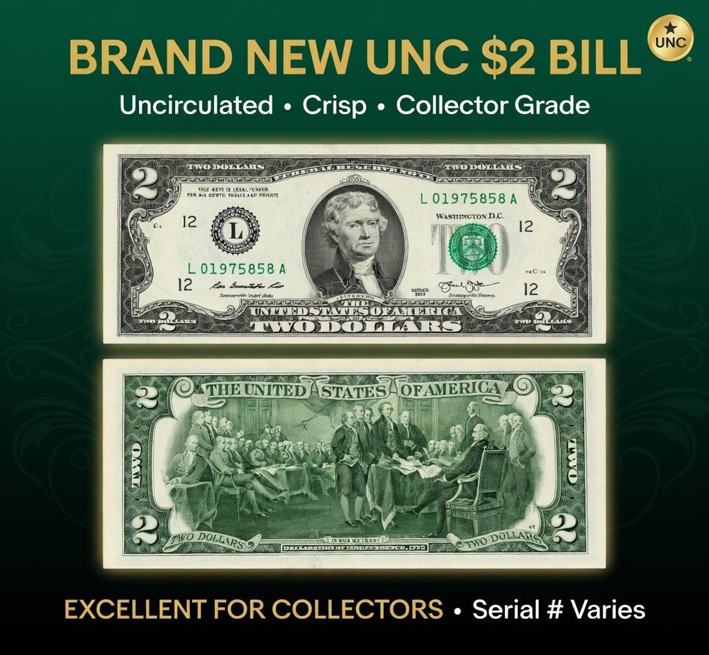 USA Uncirculated Sequential Two Dollar Bill $2 Banknote - One note UNCIRCULATED