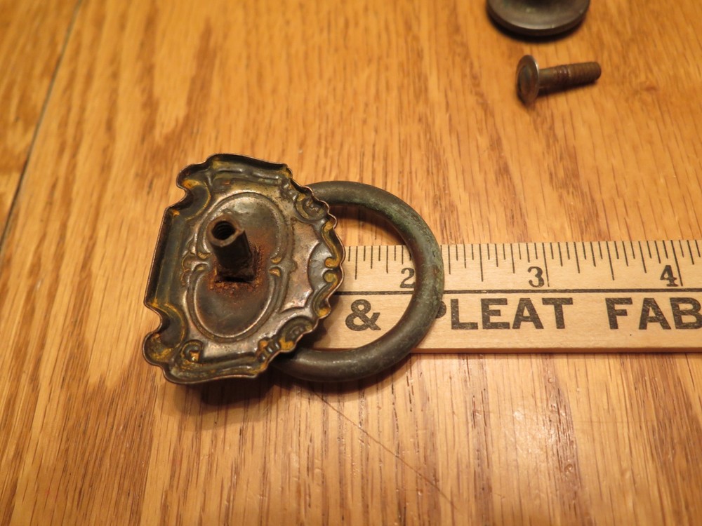 Vintage Brass Tone Drawer Pulls - 3 Drop Pulls & 1 Round Pull