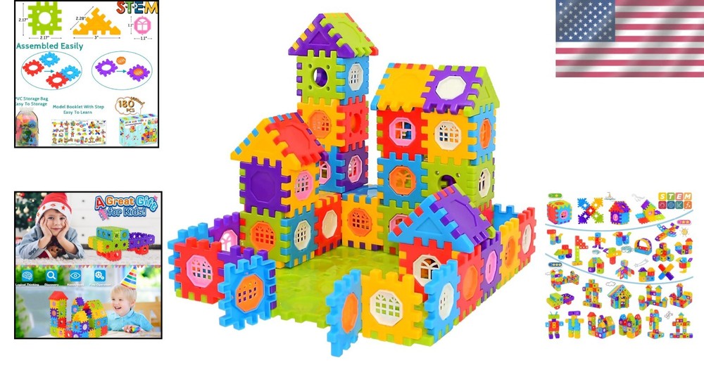 180 Pcs Interlocking Blocks Set - Ignite Imagination & Promote STEM Learning