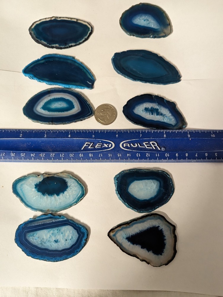 10 large thin agate slices per lot green / blue