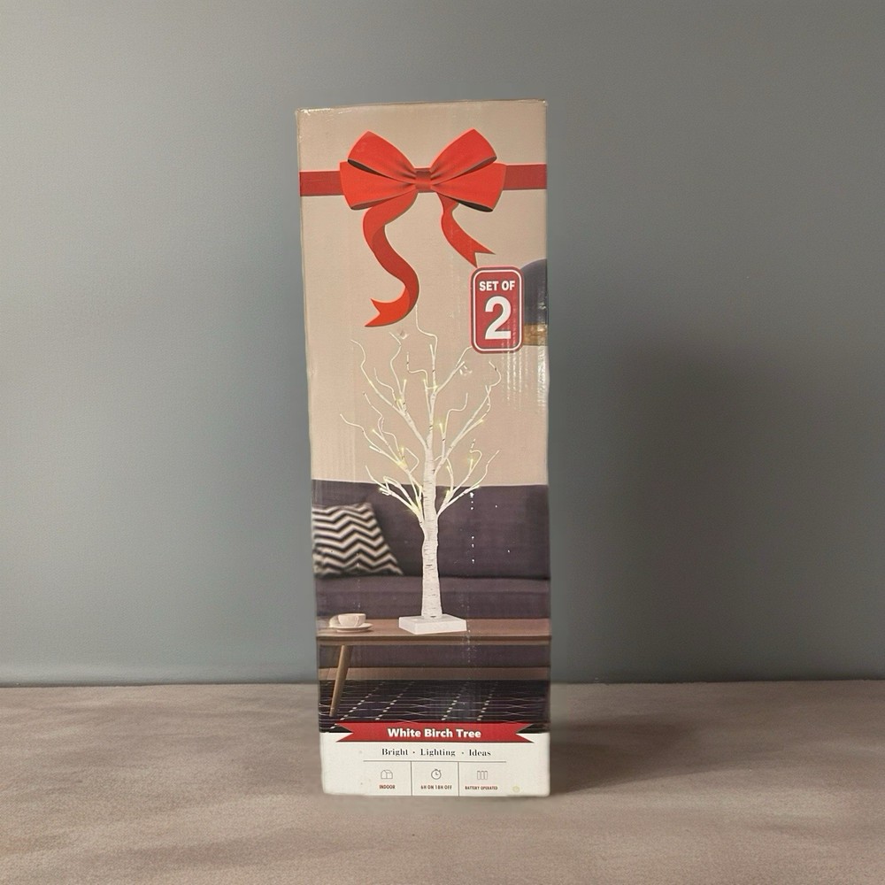 Christmas Lighted Birch Tree 2FT 6/18hr Timer 2 Pack Warm White 3AAA