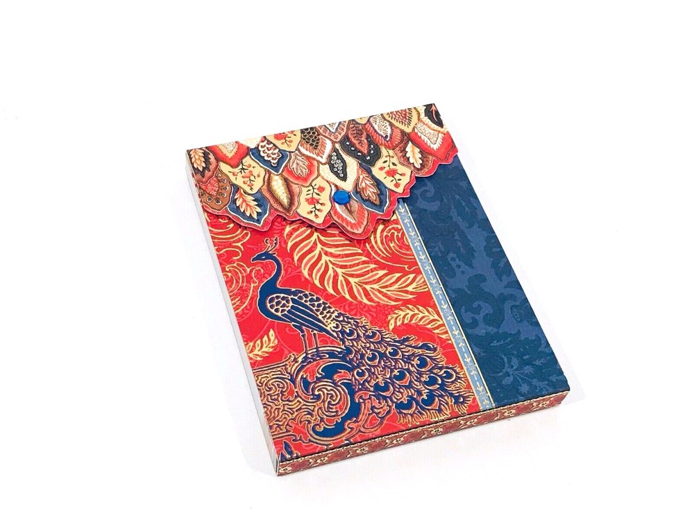PUNCH STUDIO GOLD FOIL JEWELED  MINI POCKET NOTEPAD PATCHWORK  COLLAGE PEACOCK