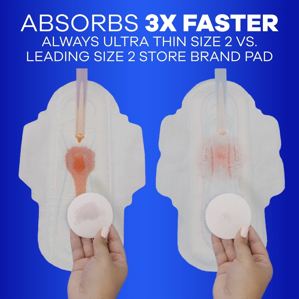 Always Ultra Thin Pads Without Wings, Size 2, Long Super Absorbency, 40 CT
