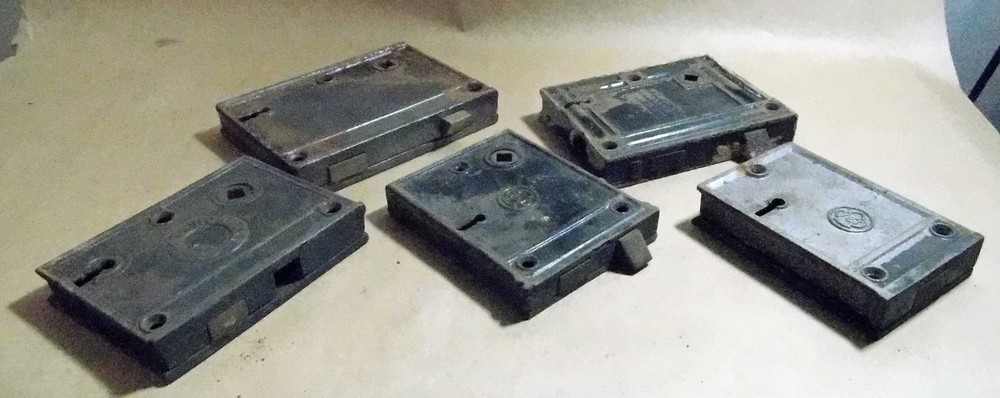 5 antique rin locks all marked by maker
