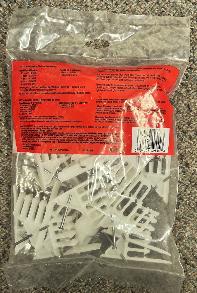 3M SI-1 Cable Romex Stacker w/nail White 25 Pack