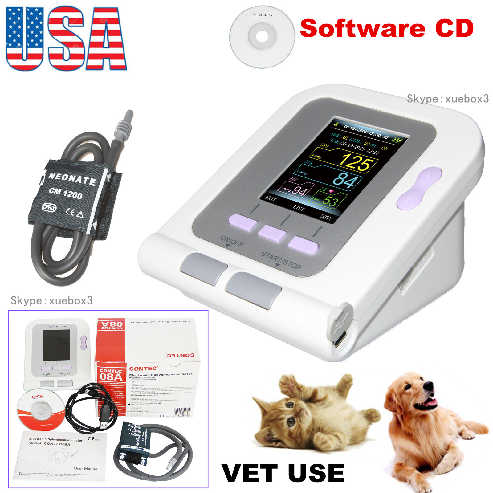 Digital Veterinary Blood Pressure Monitor NIBP Cuff,Dog/Cat/Pets