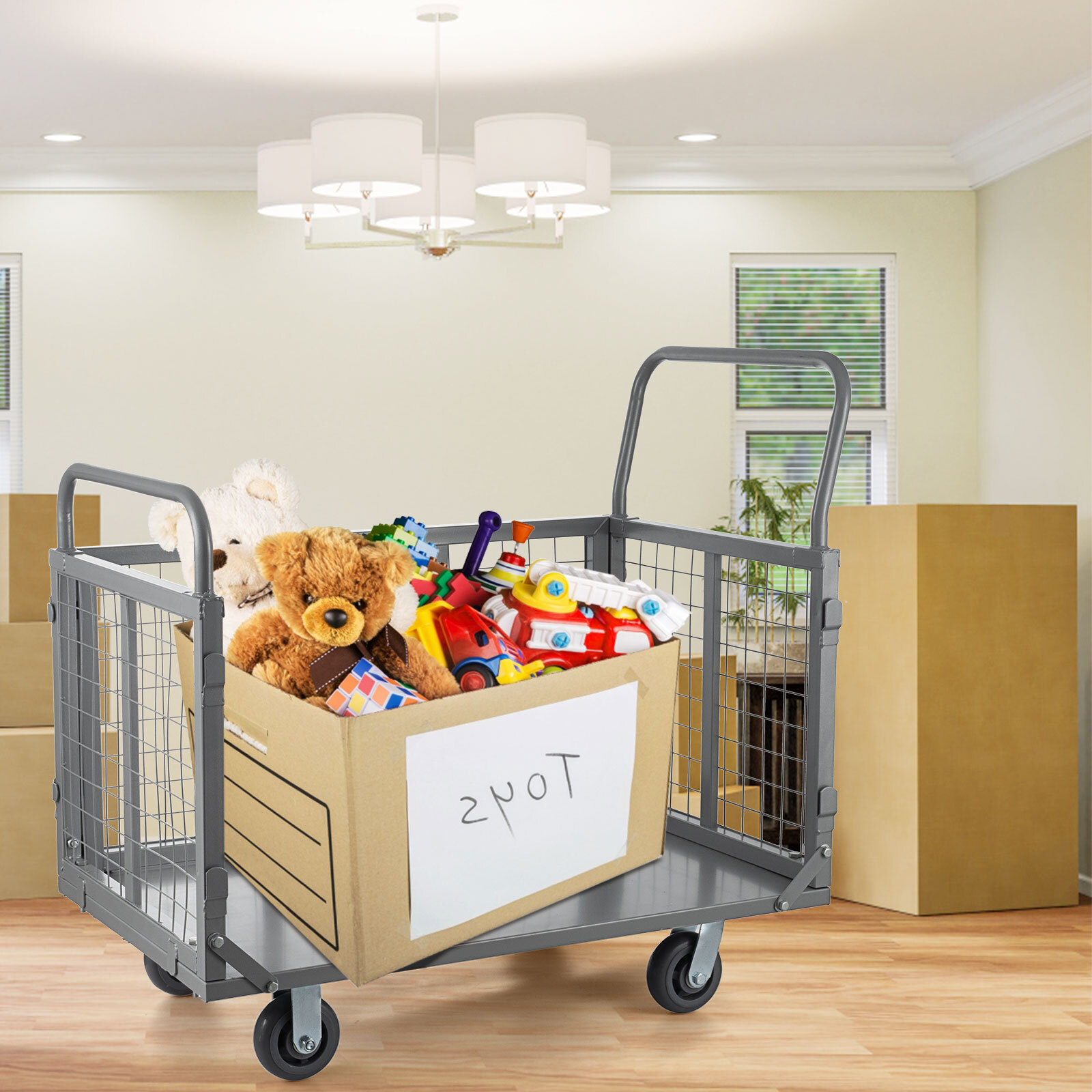 Platform Truck Cart w/ Cage 2000LBS Capacity Folding Hand Truck Dolly