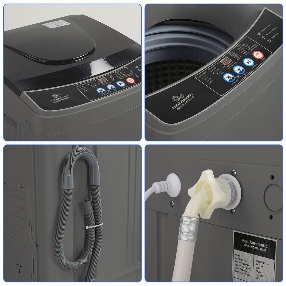Portable Full-Automatic Washing Machine 15.6lbs Compact Washer Shock Absorption-