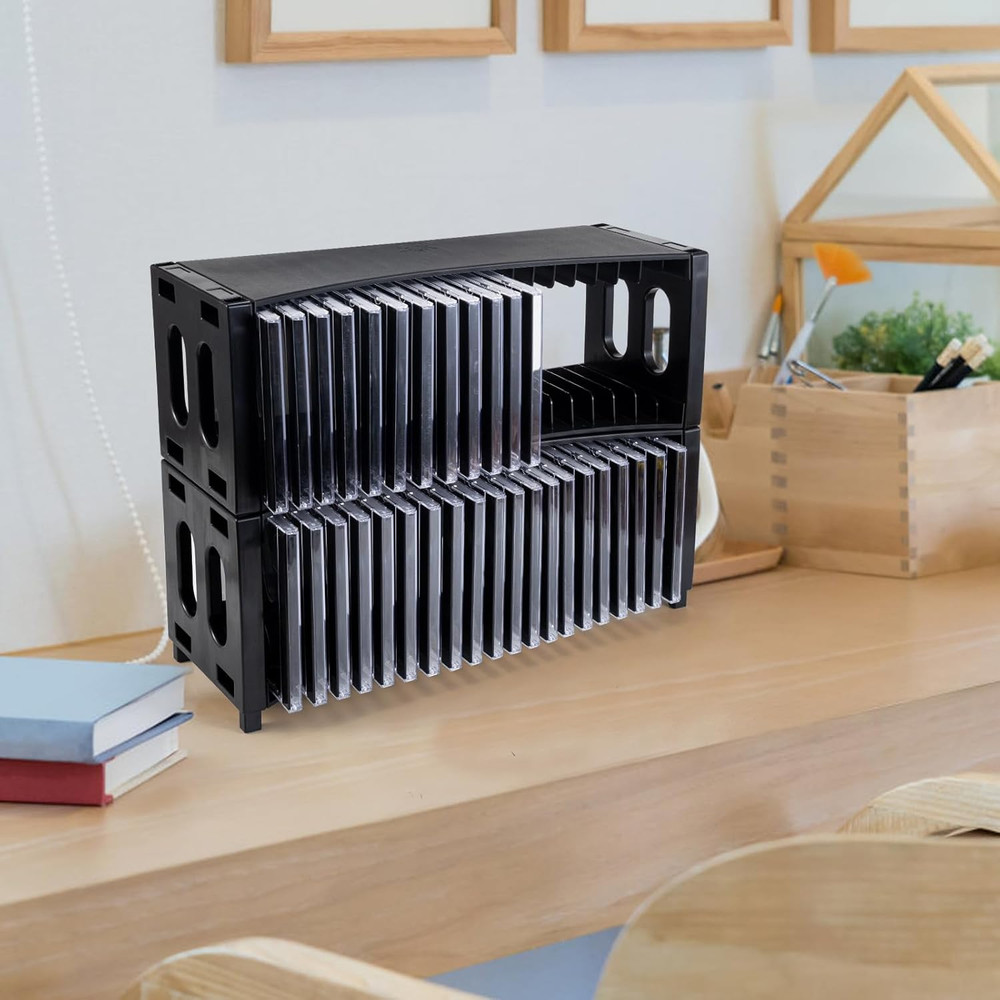 Alavisxf Stackable CD Storage Rack 2 Pack ABS Organizer Holds 40 Slim CD Cases