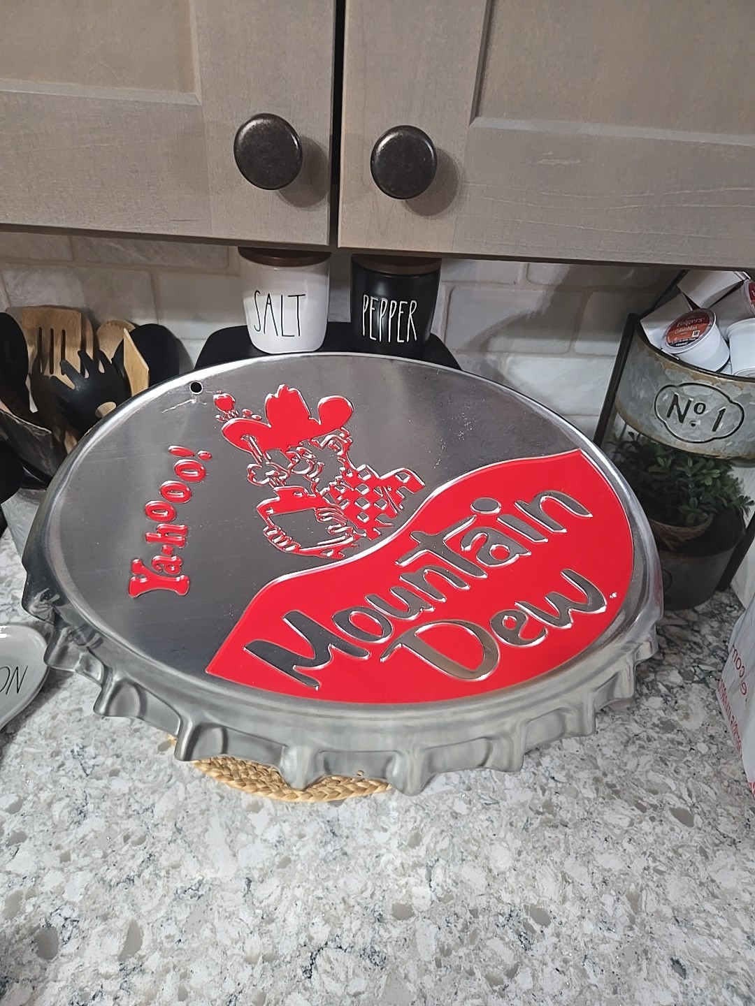 Mountain Dew Hillbilly Ya-Hoo embossed metal sign 18x19 used