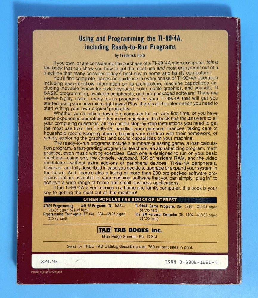 Using & Programming The TI-99/4A Including Ready To Run Programs By Holtz 1983