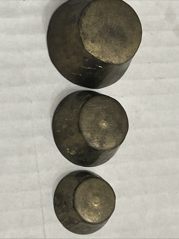Antique 18th Century Solid Thick Brass Lidded Case And Nested Weigth Set 4 Piece
