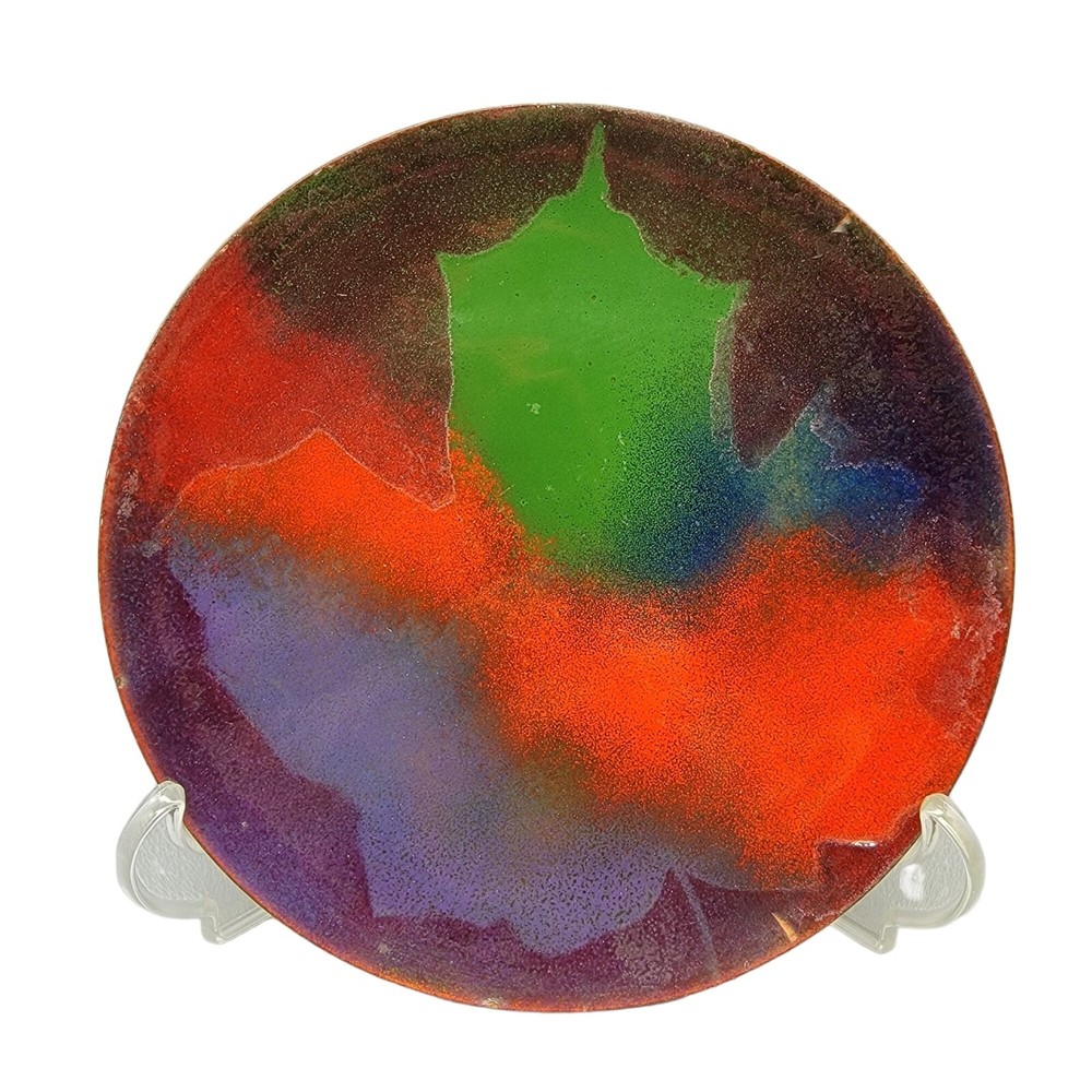 Abstract Aurora Borealis Maple Leaf Enamel On Copper Plate