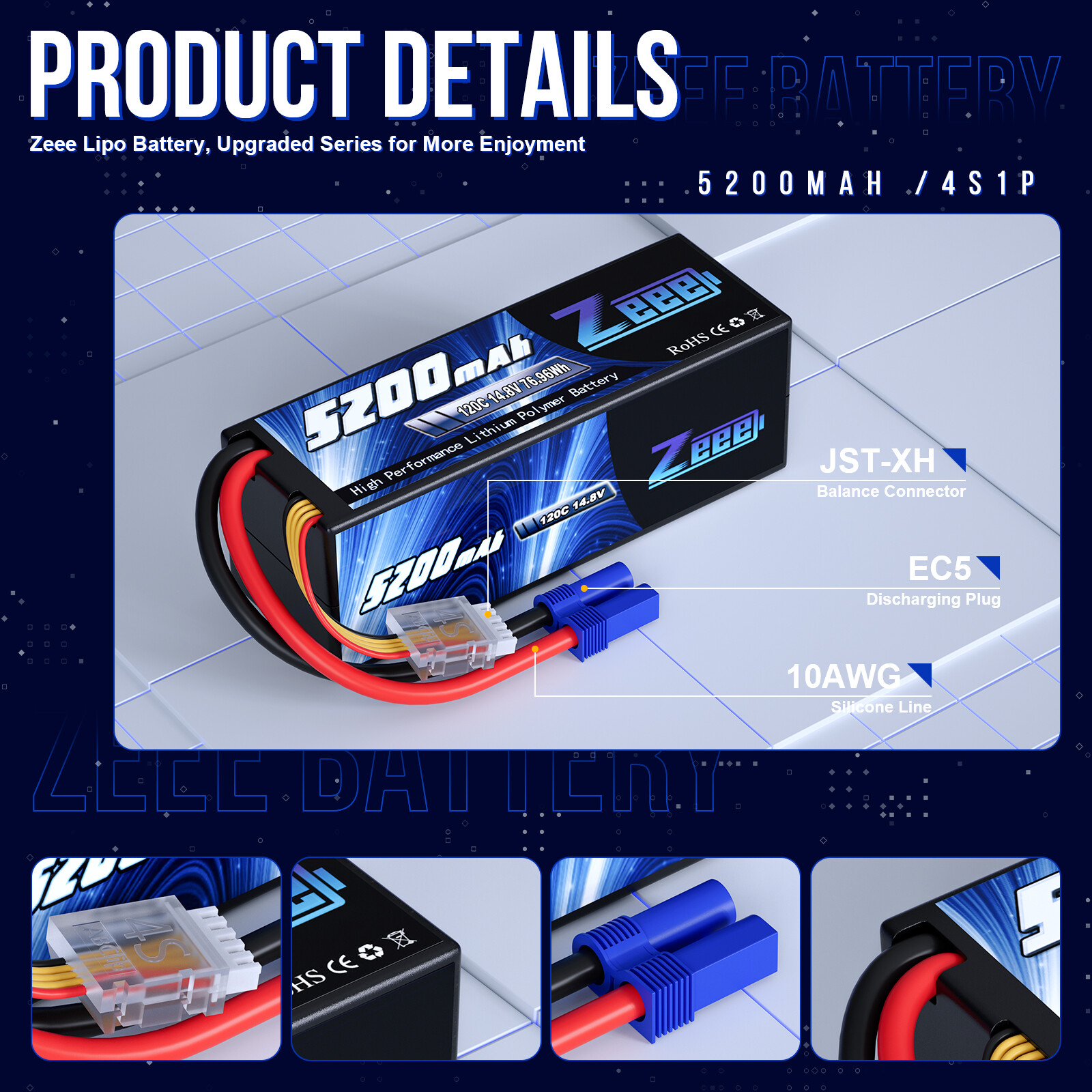 2x Zeee 14.8V 4S LiPo Battery 5200mAh 120C EC5 for RC Car Truck Crawler Monster