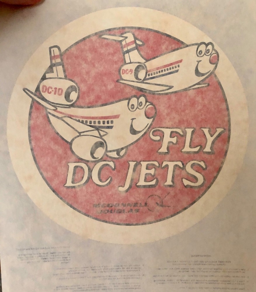 Original Vintage Fly DC Jets Airplane Iron On Transfer