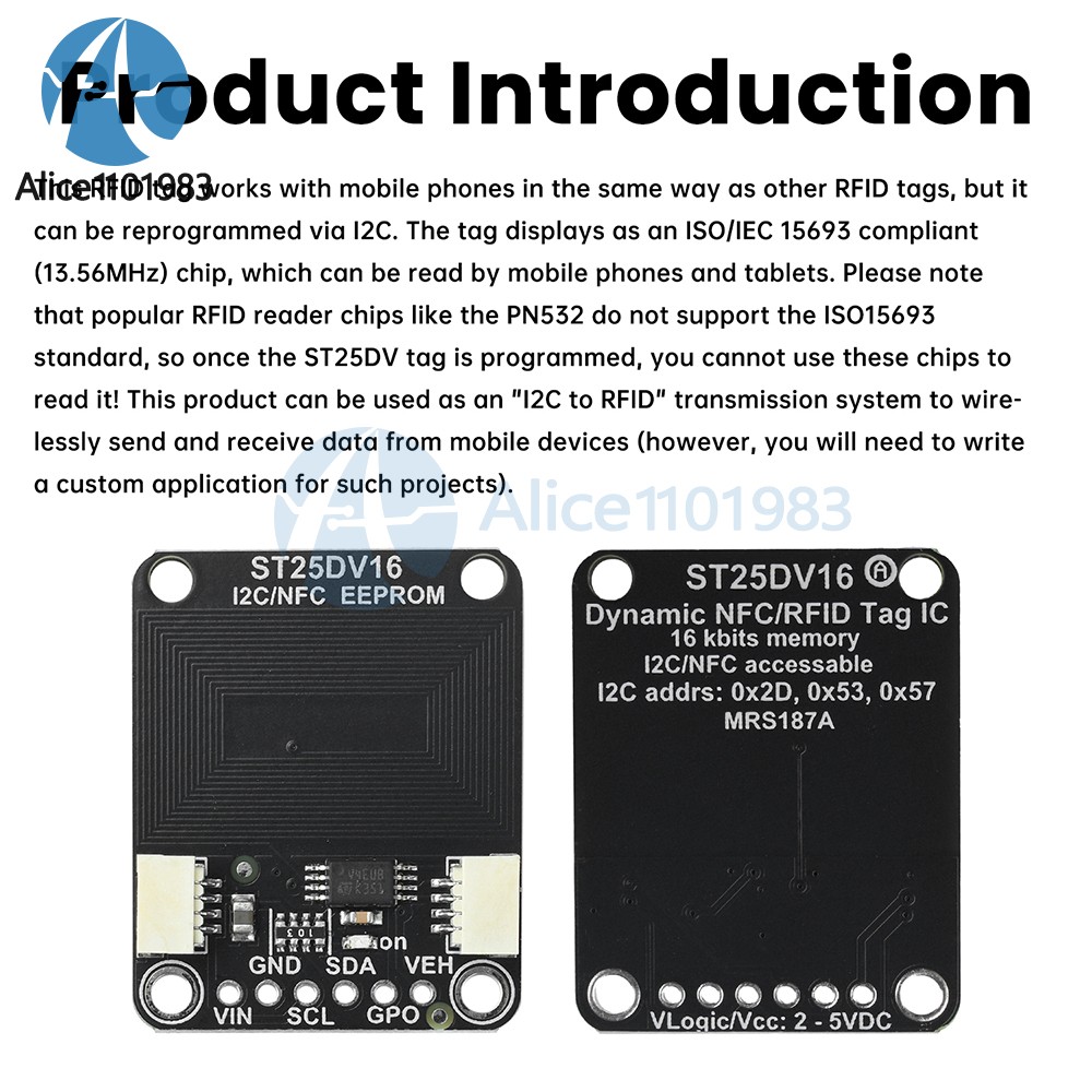 ST25DV16K I2C RFID Dynamic Tag Module Compatible with STEMMA QT/Qwiic Interface