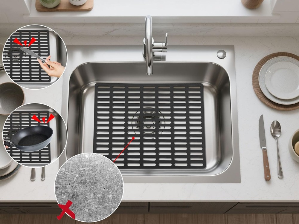 VELOVYO Sink Protector Mat, Kitchen Protector, Silicone Large, Black