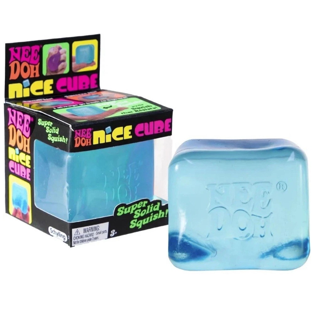 Schylling Needoh Nice Cube Sensory Toy with a Super Solid Squish BLUE