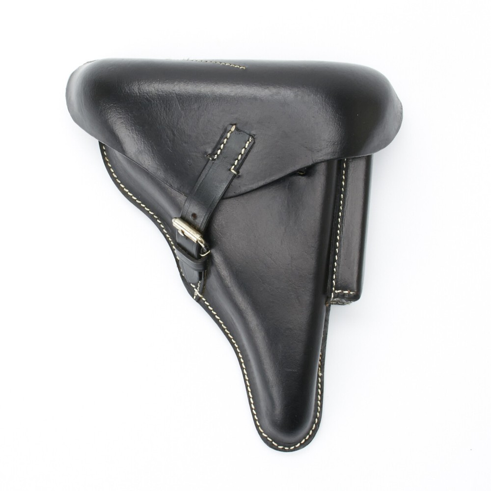 German WWII P08 Luger Black Leather Hardshell Holster, P-08, Pattern 1908