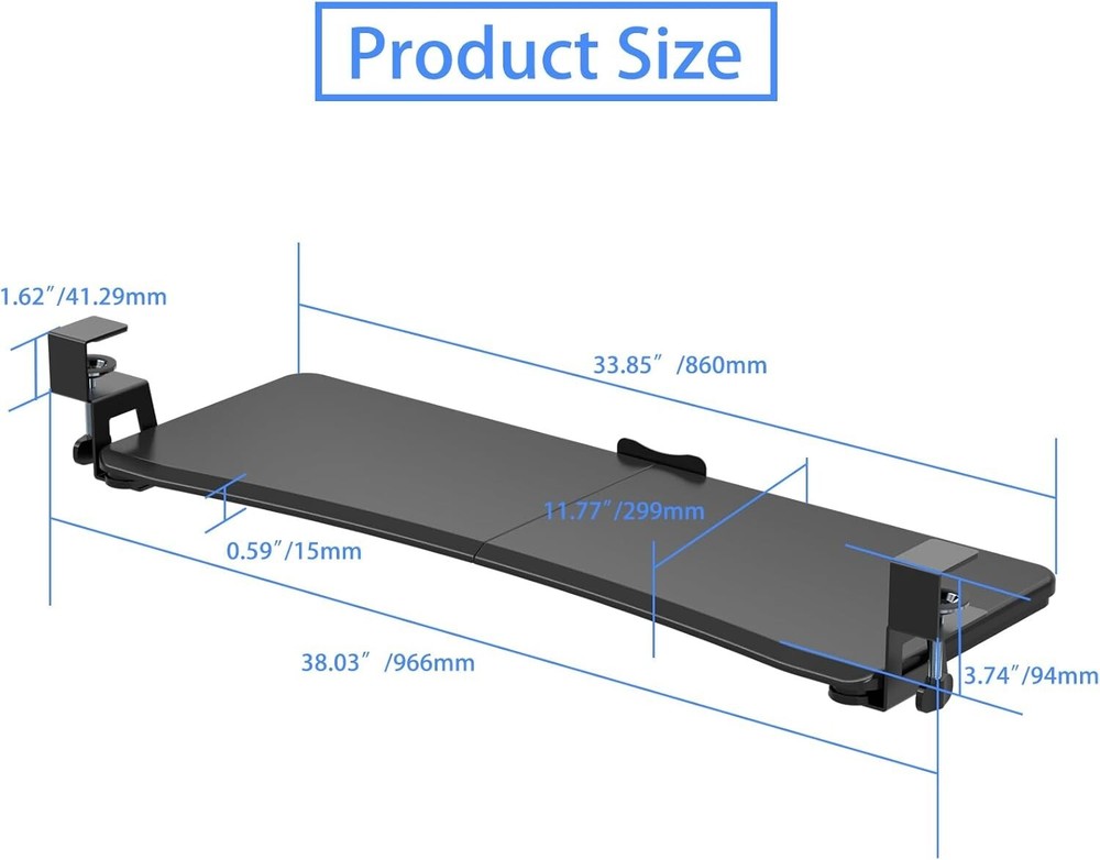 Large Keyboard Tray Under Desk Pull Out with Extra Sturdy C Clamp Mount
