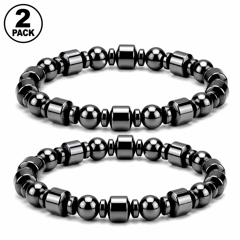 2pack Hematite Bead Bracelets Unisex Stretch Adjustable