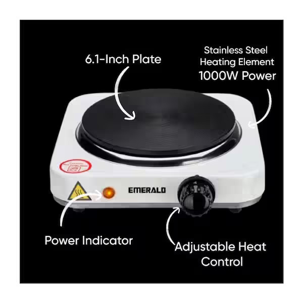 Single Burner 5.5" White Electric Hot Plate Portable Compact Countertop