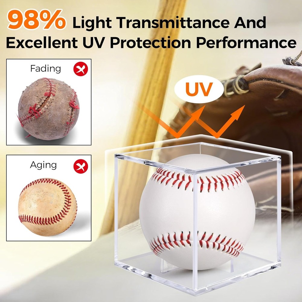 2 Pack Baseball Display Case, UV Protected Acrylic Baseball Holder Display case,