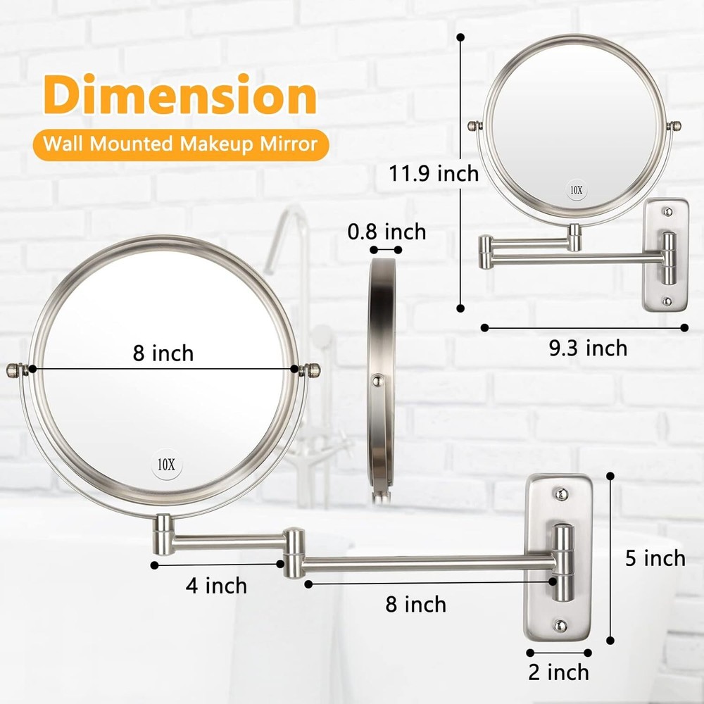 Wall mounted vanity mirror, double sided swivel retractable bathroom mirror