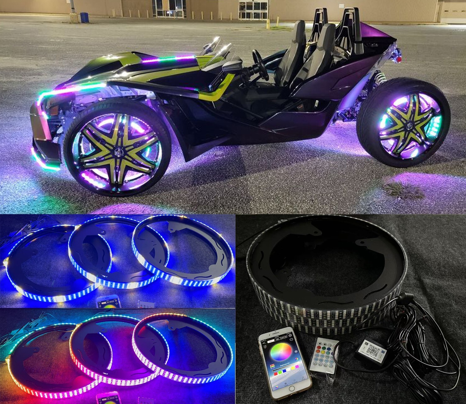 Four Rolls Quad Row 3PCS CHASING Wheel Lights for Slingshot 2015-2025 APP+Remote