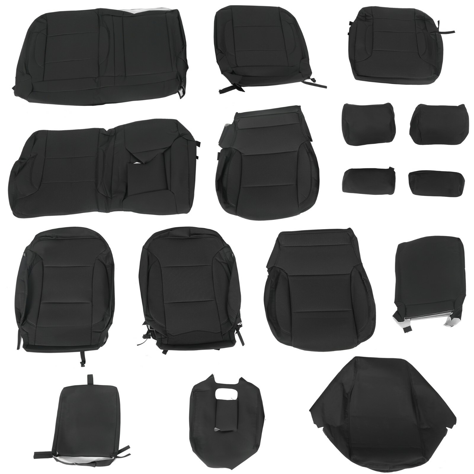 Black Seat Covers Set For 2014-2018 Chevy Silverado Crew Cab LT 15 16 17