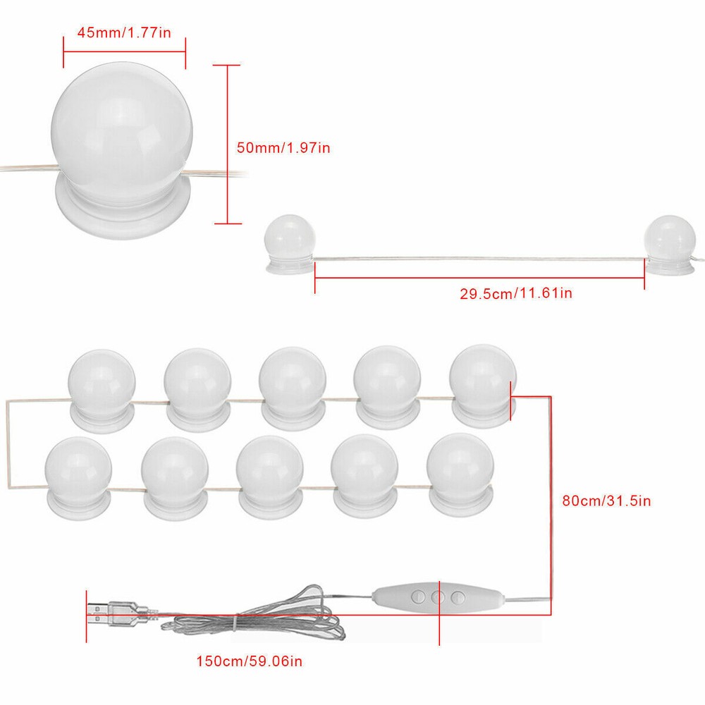 10X Mirror Lights Dimmable LED Makeup Lights Lamps For Makeup Dressing Table