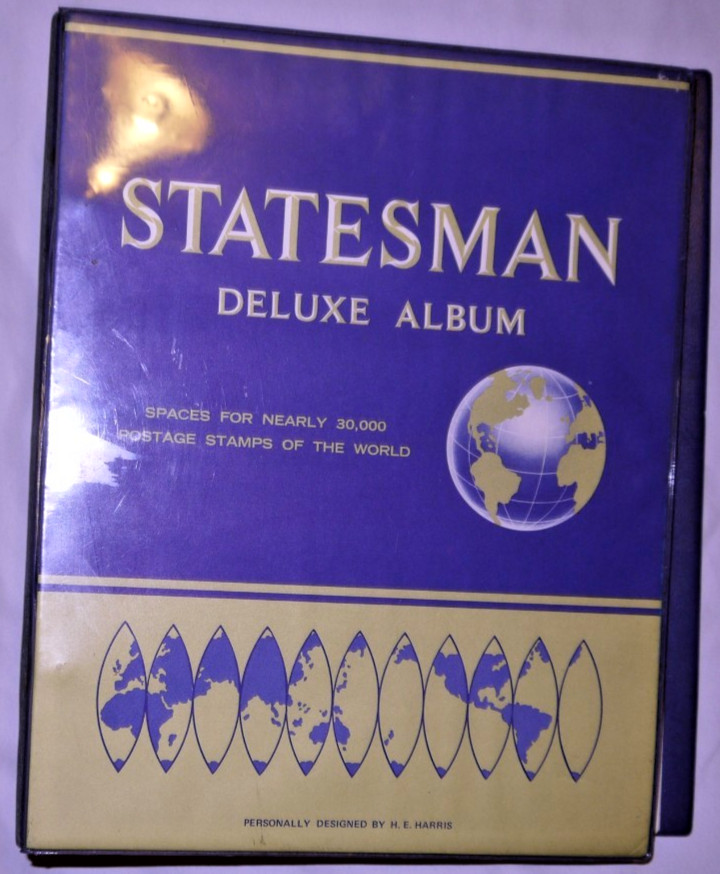 Vintage H.E. Harris Statesman Deluxe International Stamp Album w/ Stamps
