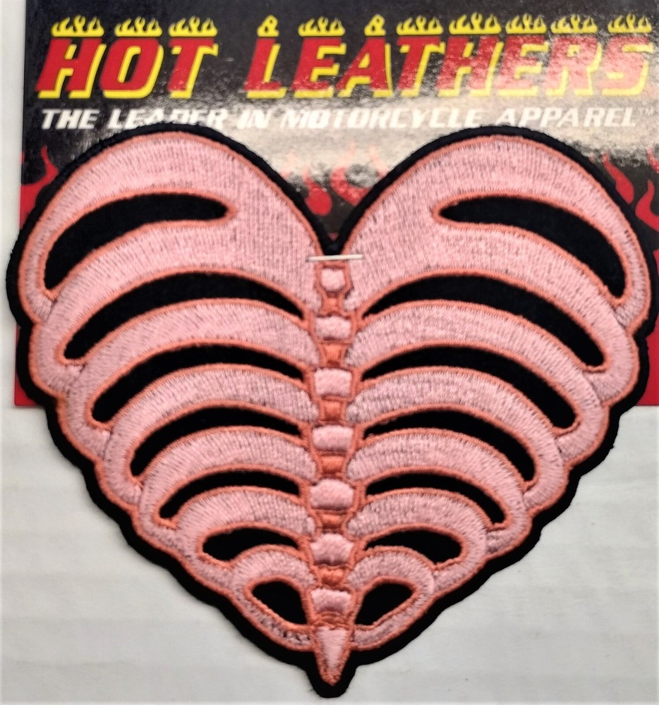 Rib Cage Pink Heart 4x4 Inch Motorcycle Jacket Patch Press On