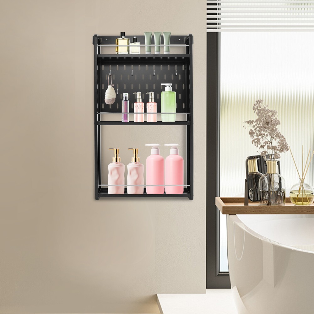 3-Tier Wall-Mounted Storage Rack with 6 Hooks for Kitchen & Home Use