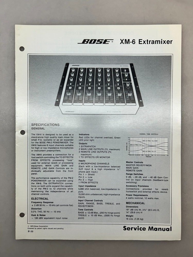 Bose XM-6 Original Service Manual Free Shipping