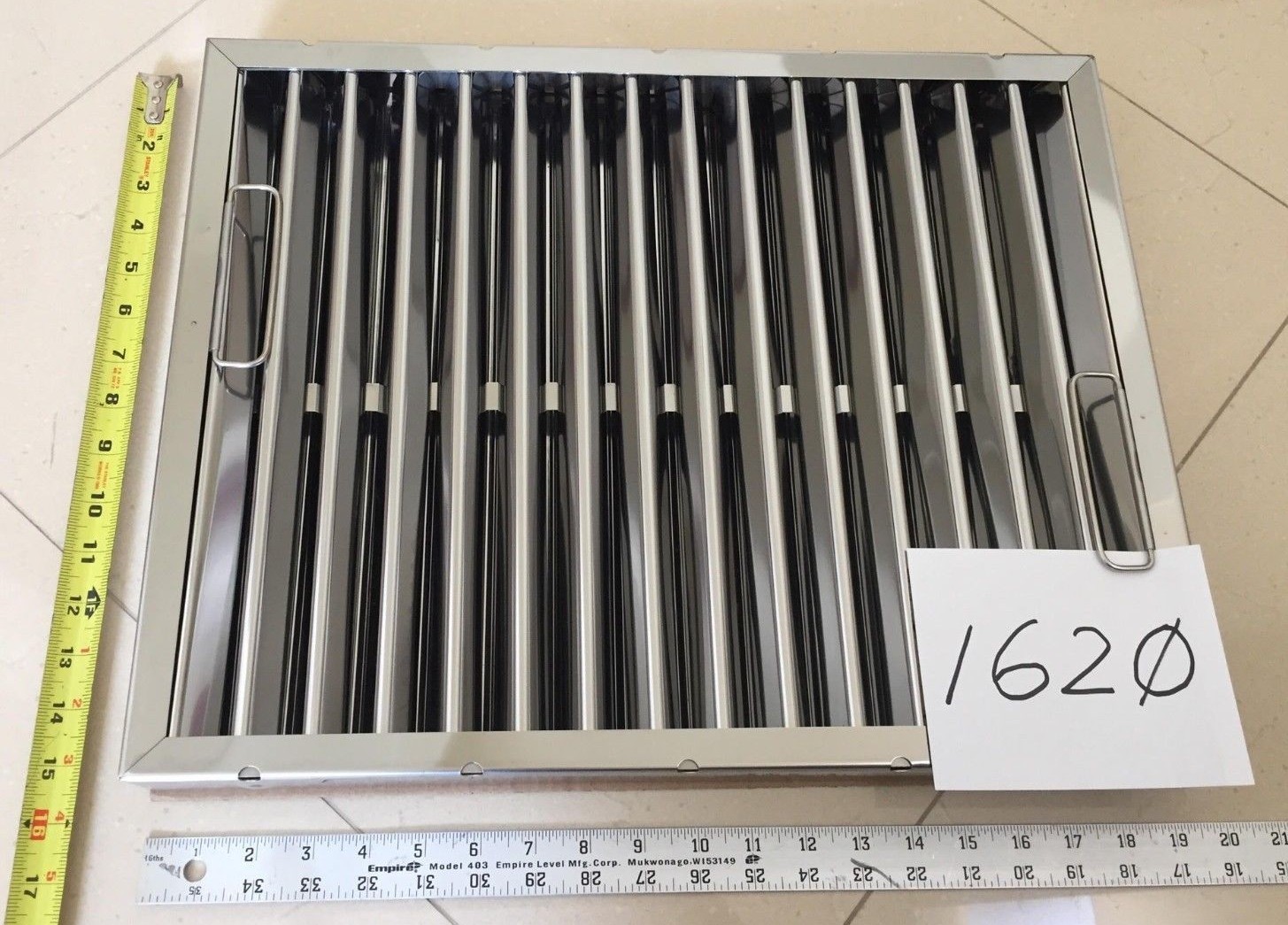 16 x 20 Extra Heavy Duty 1pc Stainless Steel Baffle Grease Filter