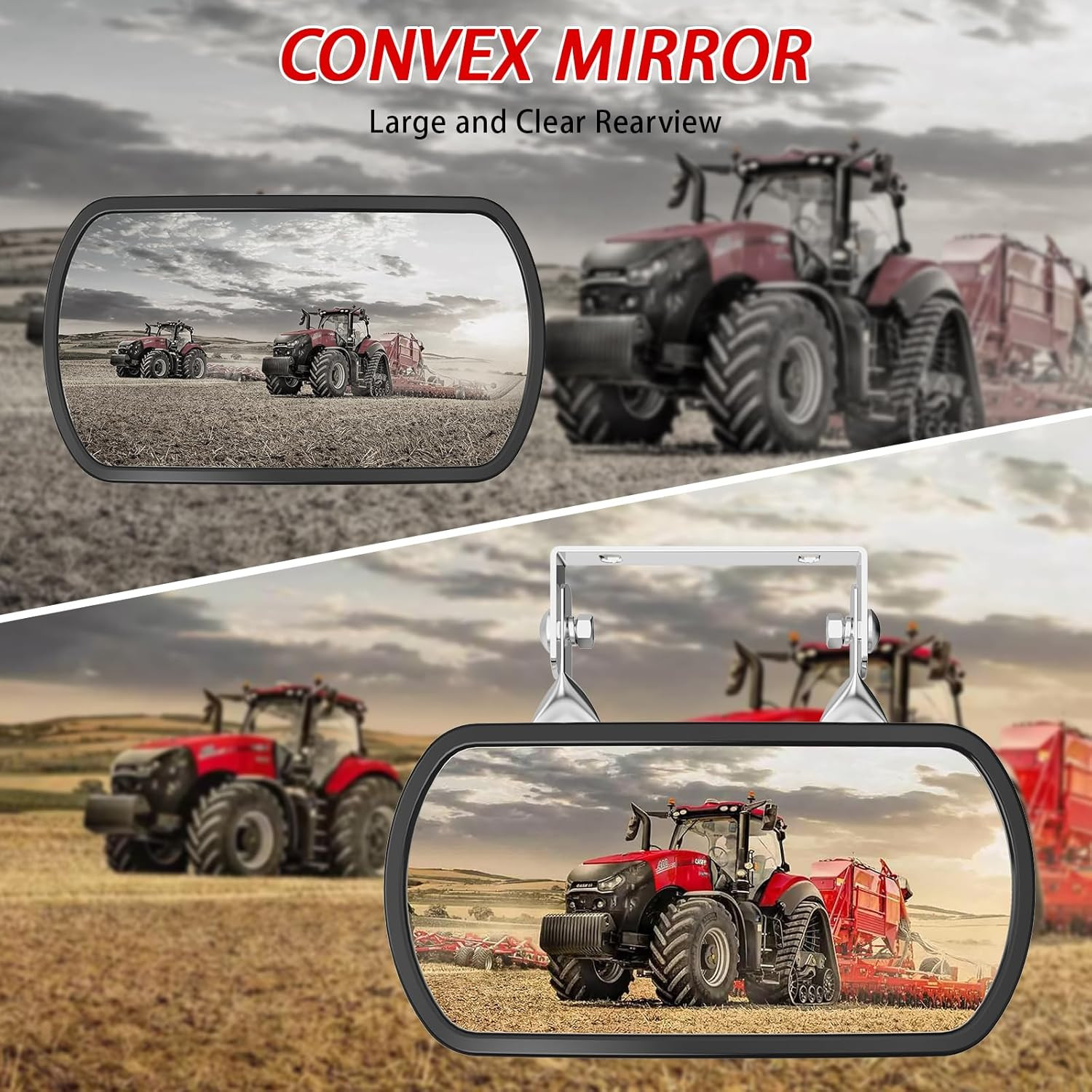 Tractor Mirror, Stainless Steel Rearview and Side Mirror for Tractors, Forklifts