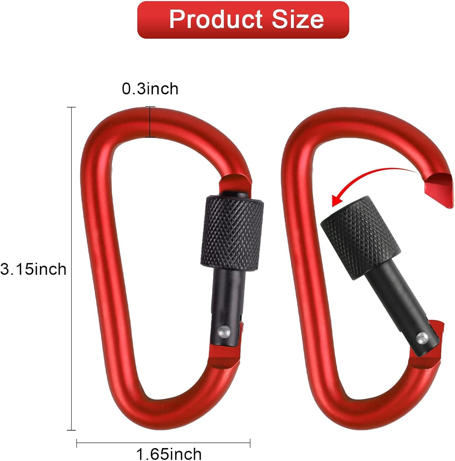 10 Pack Carabiner, 3 inch Aluminum D-Ring Locking Carabiner Clip, Snap Hook S...