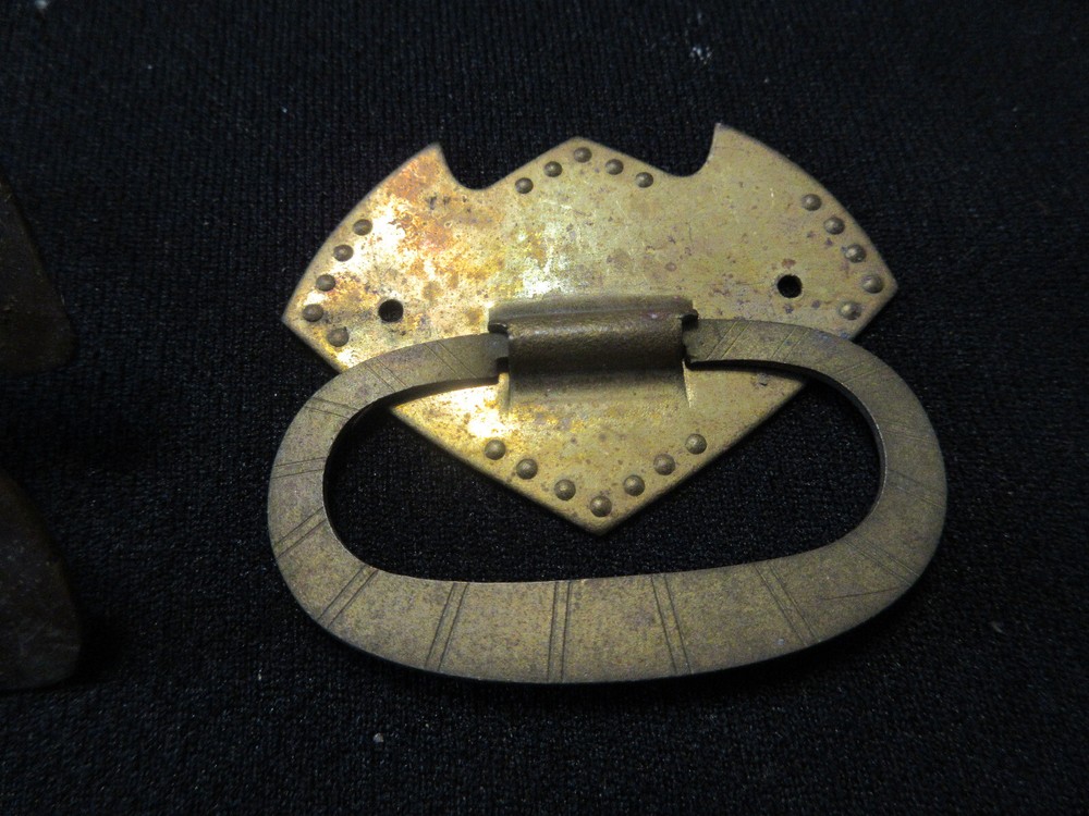 2 DROP DRAWER PULLS 1 BRASS, MULTI SHAPED, 2" WIDE #402