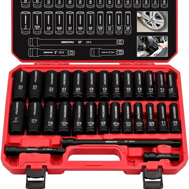 29-Piece 1/2" Drive Impact Socket Set CR-V High Durability Mechanics Tools New